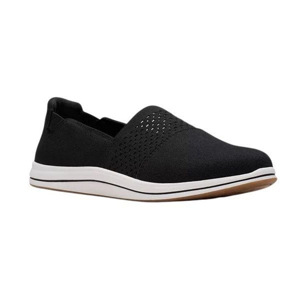Clarks Black Slip-On Loafers with White Trim